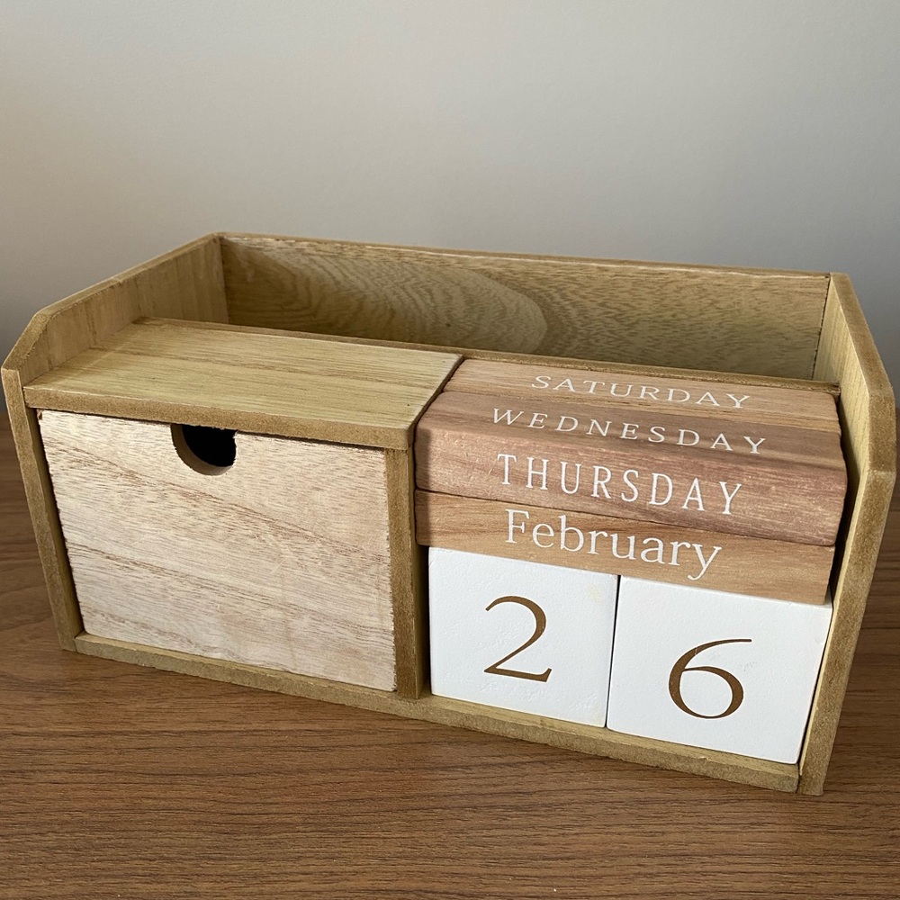 Wooden Perpetual Calendar with Storage